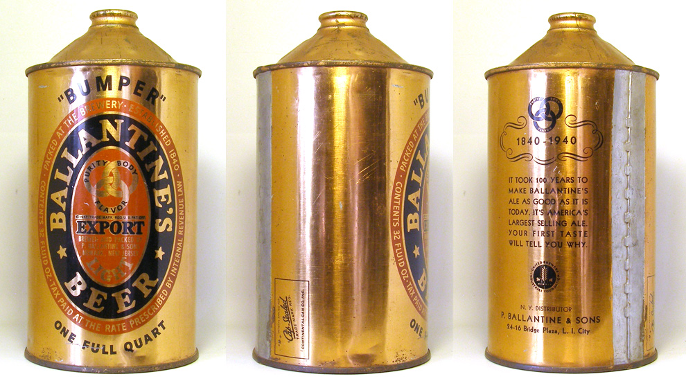 Ballantines Beer Quart Cone Top Beer Can 1746